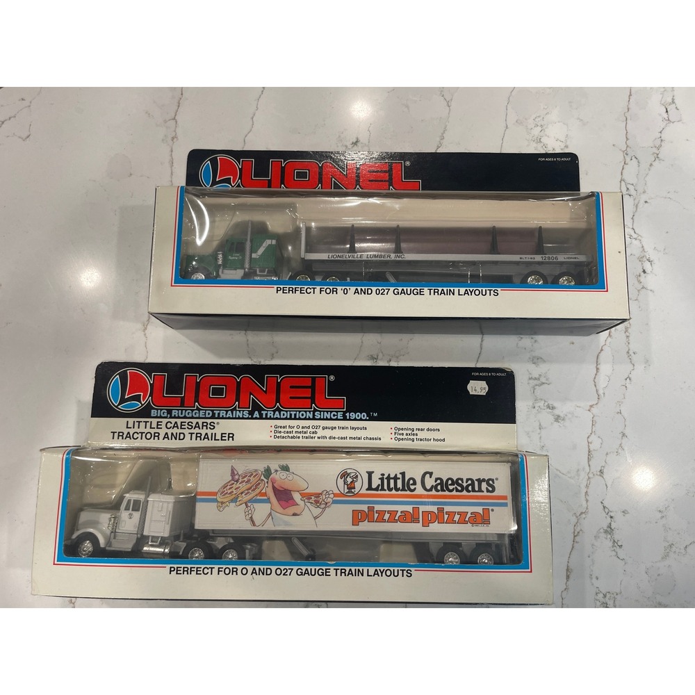 Lionel O Gauge Die-Cast Trucks Little Caesars Pizza & Lionelville Lumber Set